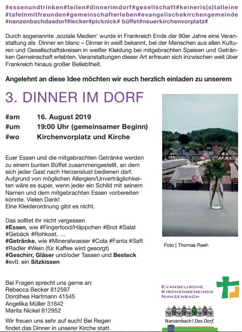 Einladung Dinner im Dorf 2019